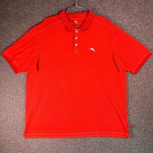 Tommy Bahama Mens XL Polo‎ Shirt Red Short Sleeve Embroidered Marlin Logo Casual